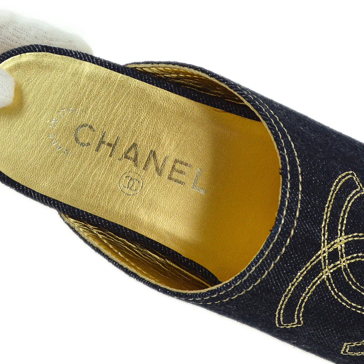 Chanel Navy Denim Sabot Sandals Shoes #35 - Image 5