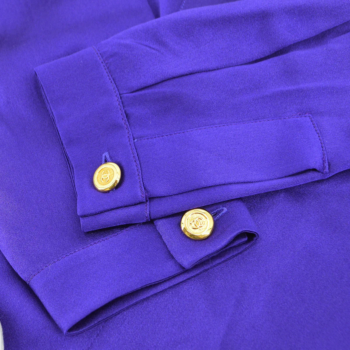Chanel 1991 logo-buttons collarless silk shirt #38 - Image 4