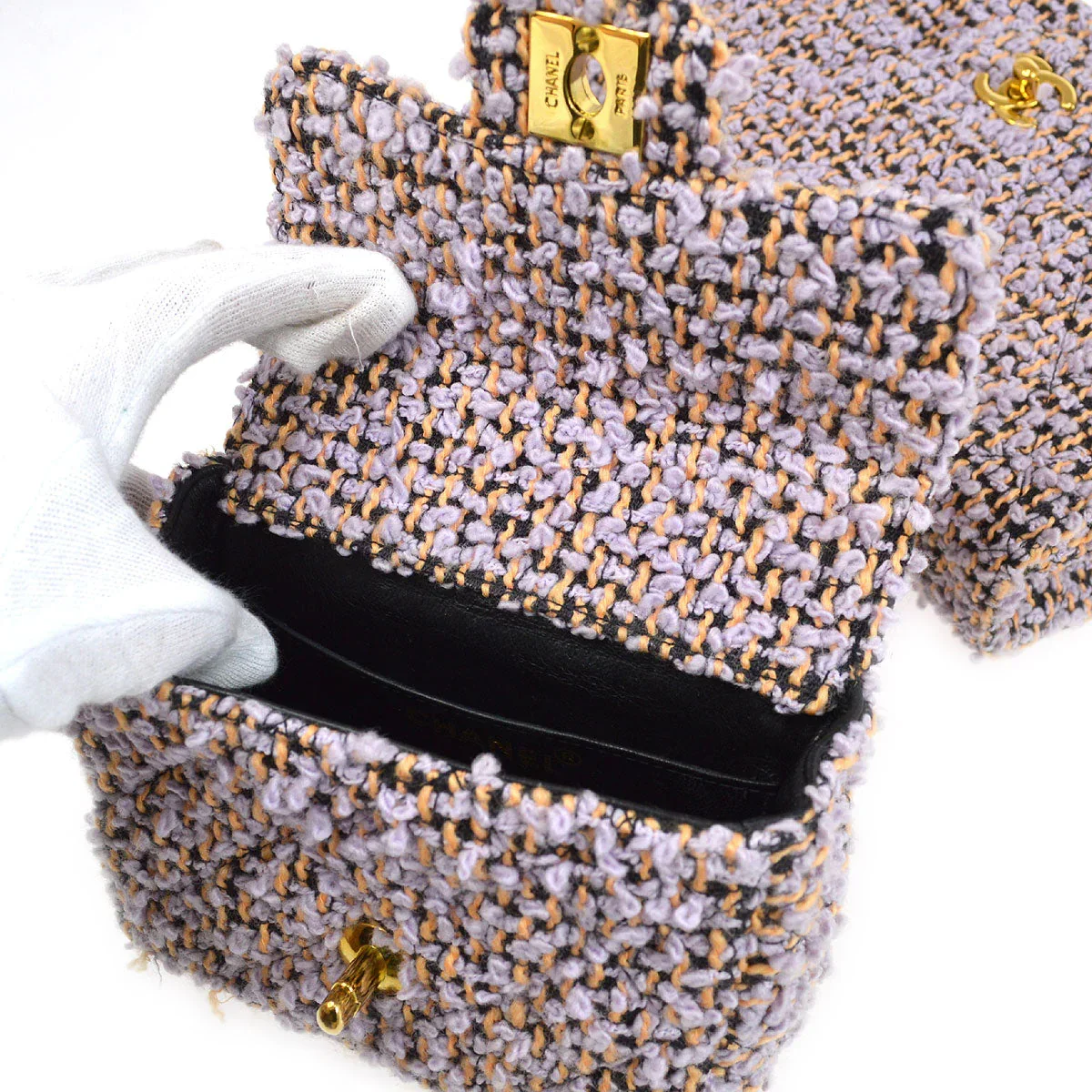 Chanel * 1994 Classic Flap Handbag Set Purple Tweed - Image 7